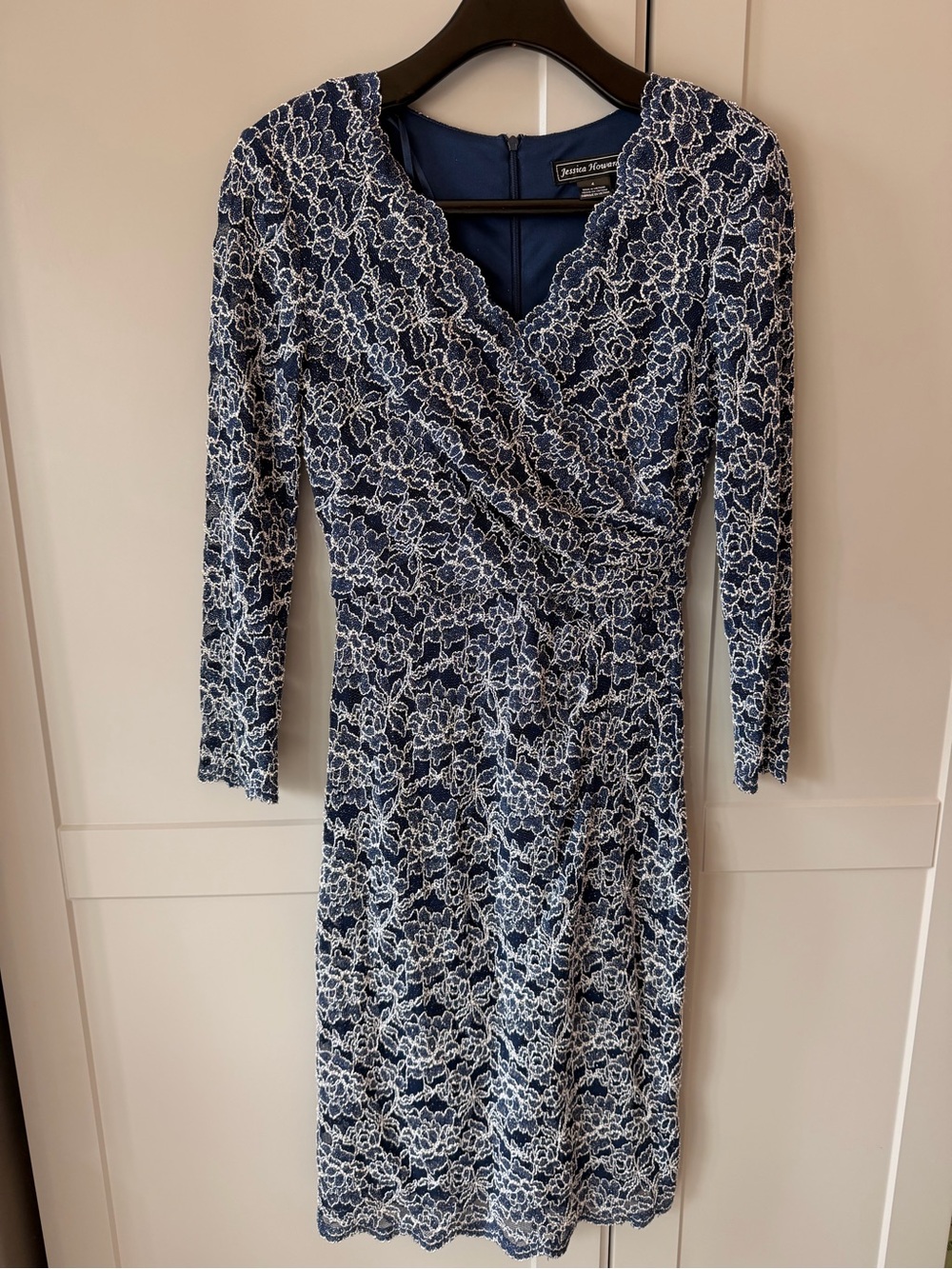 Jessica Howard Blue Lace Silver Sparkle Dress Size 4